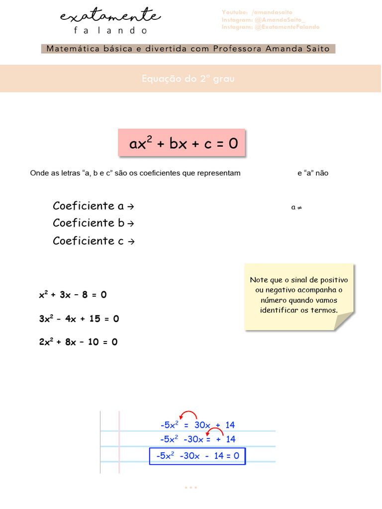 Equações do 2º Grau: Coeficientes e Raízes | PDF | Equações | Equação ...