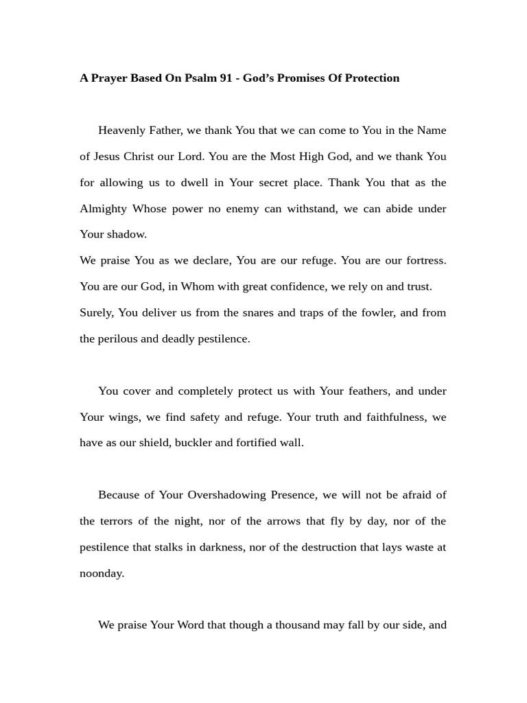 Psalm 91 Prayer for Divine Protection | PDF