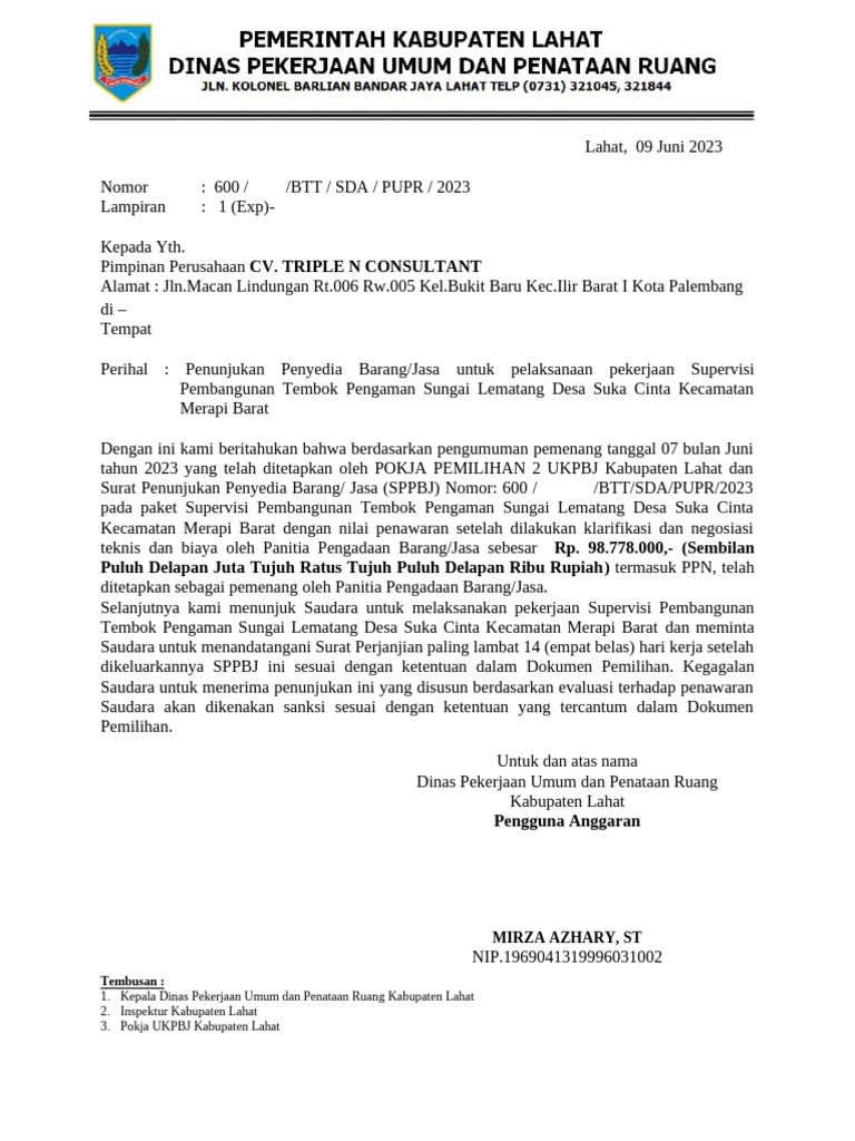 Penunjukan Penyedia Supervisi Pembangunan | PDF