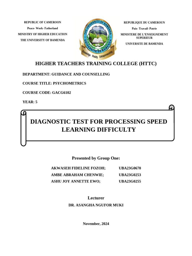 Diagnostic Test for Processing Speed Issues | PDF | Mental Chronometry ...
