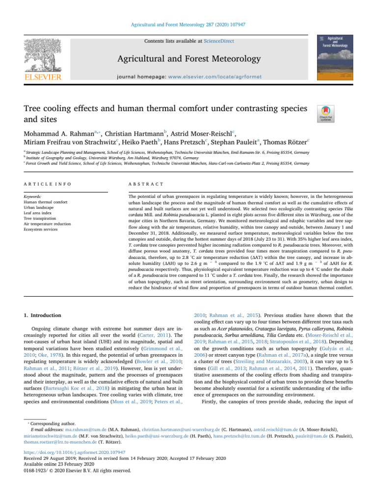 Tree Cooling Effects and Human Thermal Comfort Under Contrasting ...