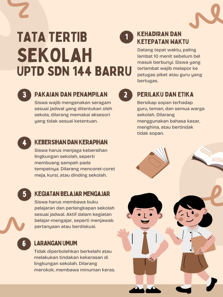 Poster Tata Tertib Sekolah Krem Cokelat Ilustrasi Asyik | PDF