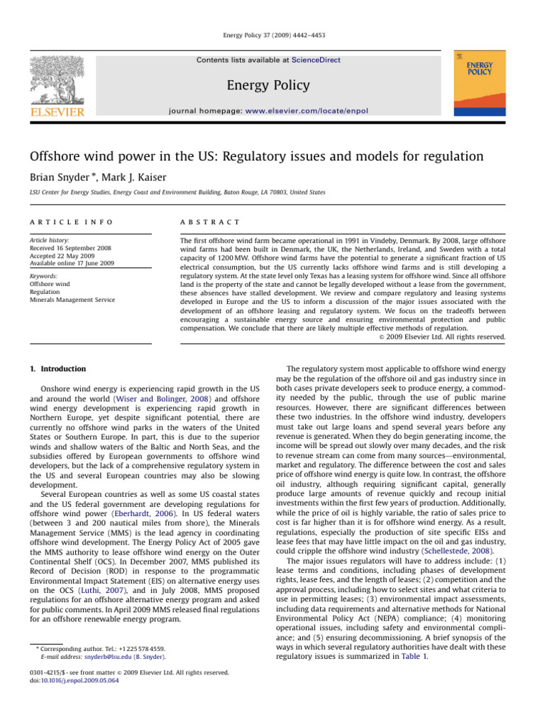 US Offshore Wind Power Regulations | PDF | Offshore Wind Power ...