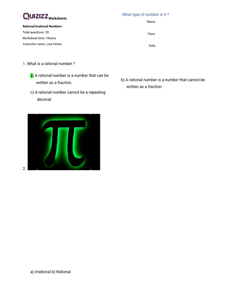 Rational and Irrational Numbers Quiz | PDF | Numbers | Rational Number