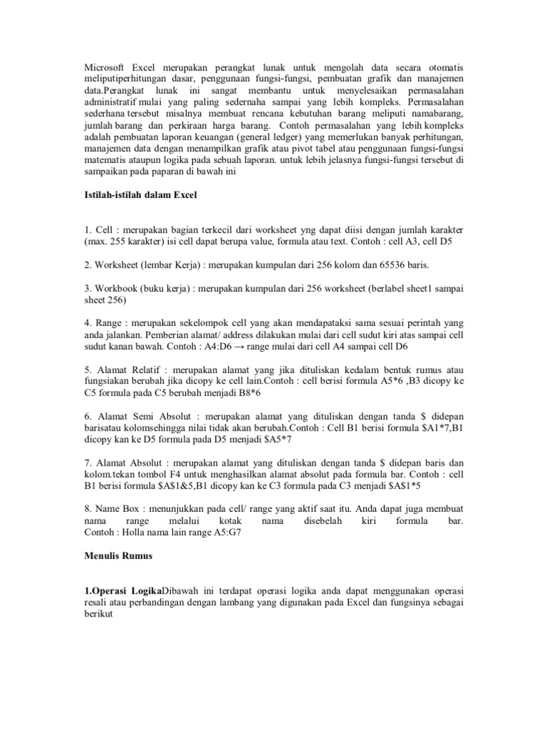 Microsoft Excel Merupakan Perangkat Lunak Untuk Mengolah Data Secara Otomatis Meliputiperhitungan Dasar