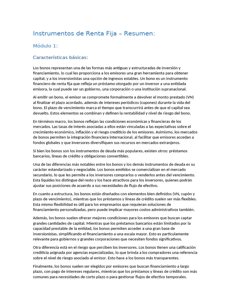 Bonos: Instrumentos de Renta Fija | PDF | Renta Fija | Interés