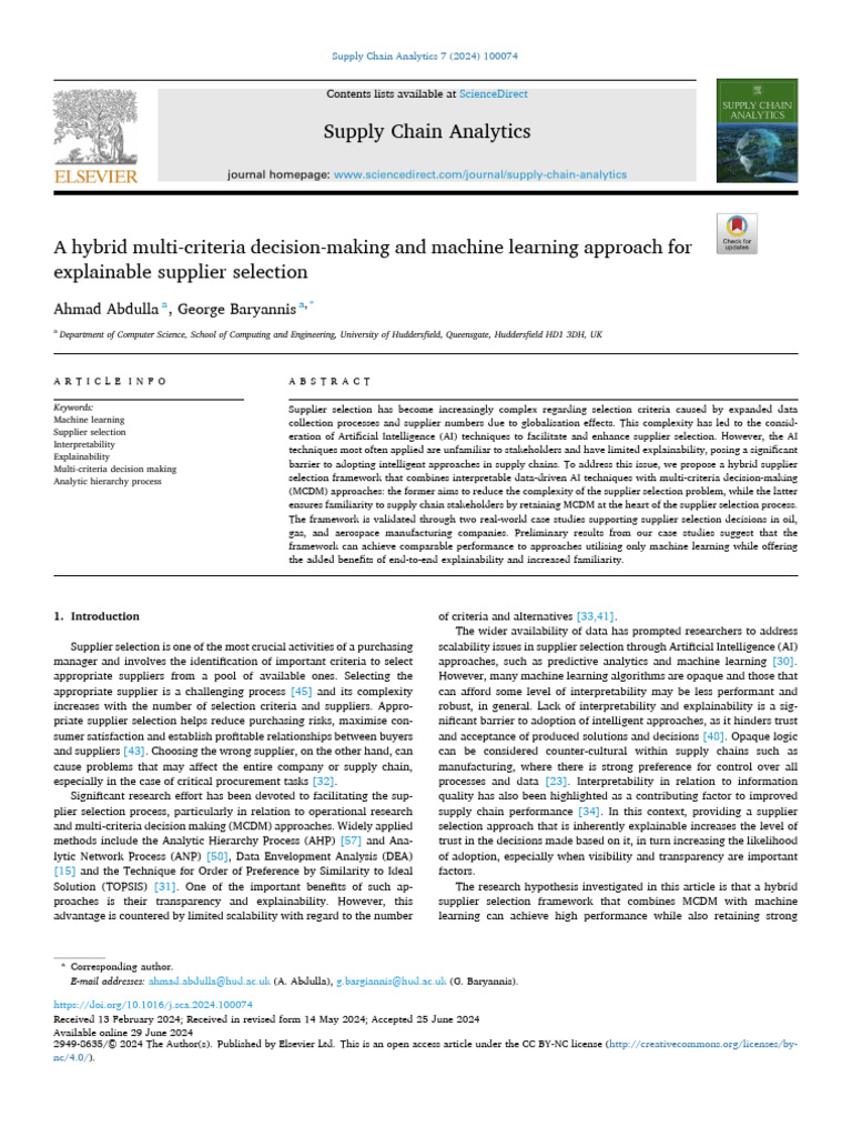 Explainable Supplier Selection Framework | PDF | Machine Learning ...