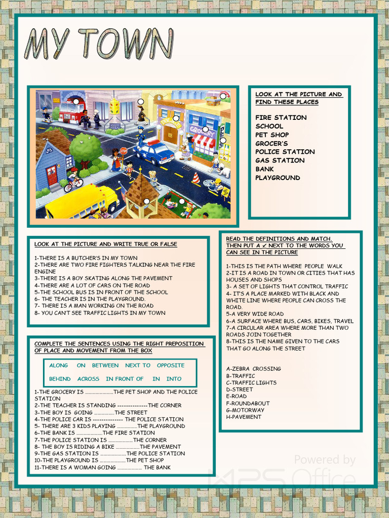 Town Places and Prepositions Activity | PDF | Road | Transport ...