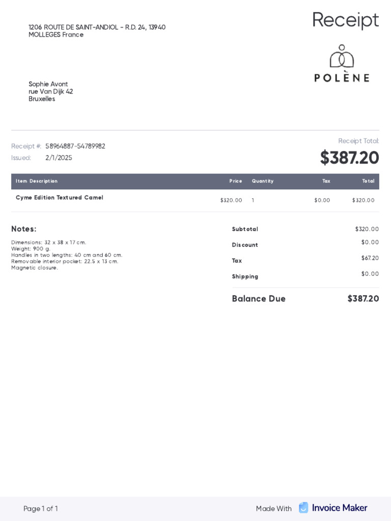 Polene Receipt #58964887-54789982 | PDF