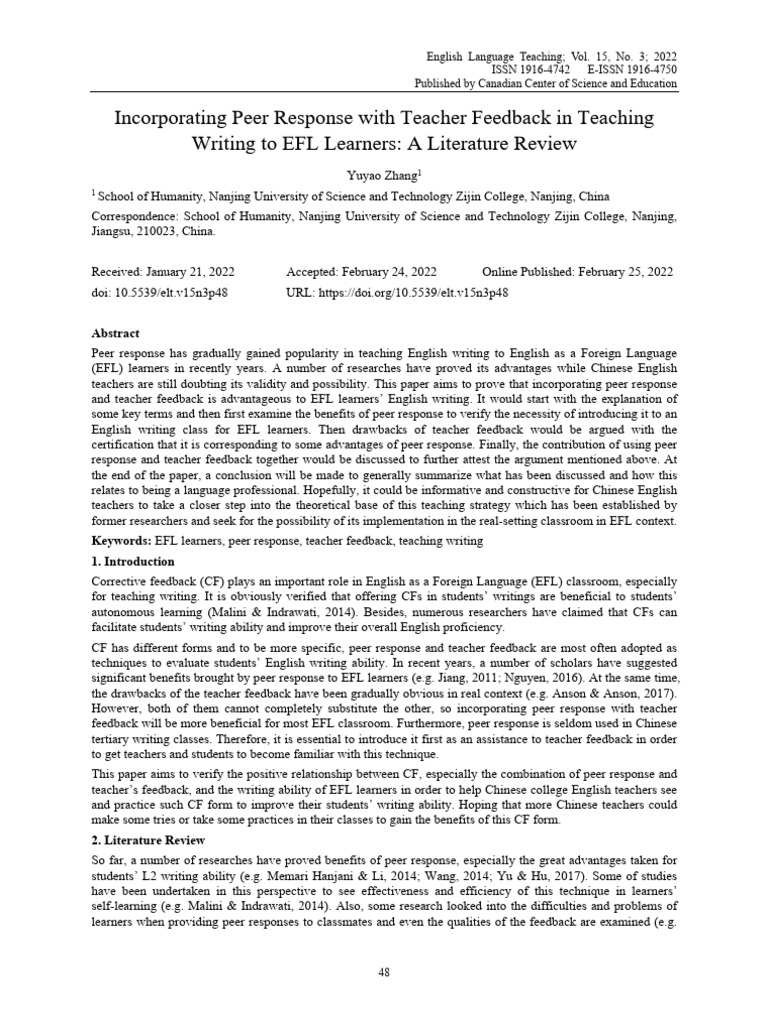 Incorporating Peer Response With Teacher Feedback | PDF | English As A ...