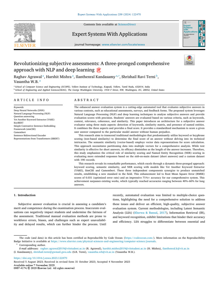 NLP and Deep Learning for Answer Evaluation | PDF | Deep Learning ...