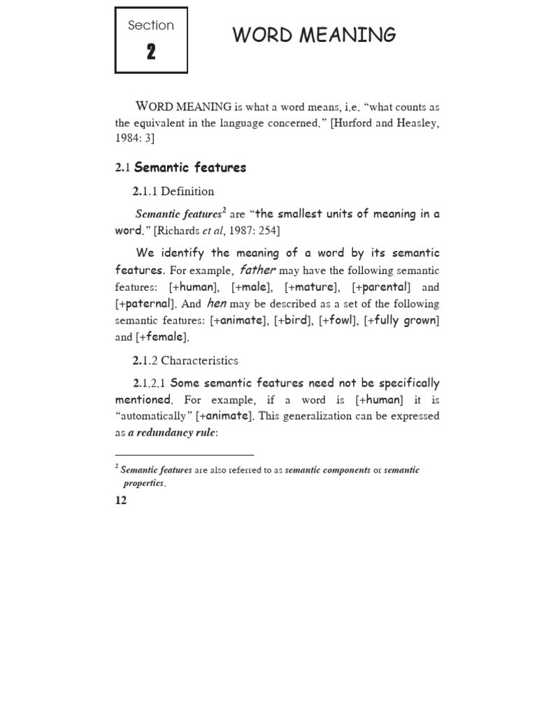 English Semantics-To Minh Thanh - Section 2 Word Meaning | PDF