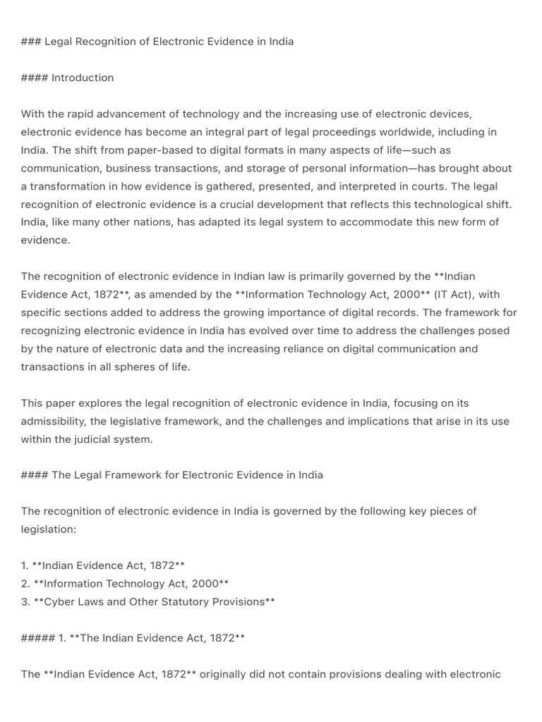 Legal Framework for Electronic Evidence in India | PDF | Authentication ...