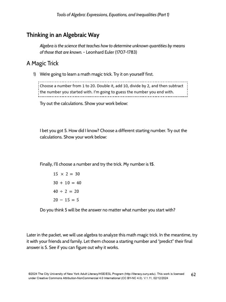 Algebra Magic Trick Explained | PDF | Algebra | Equations