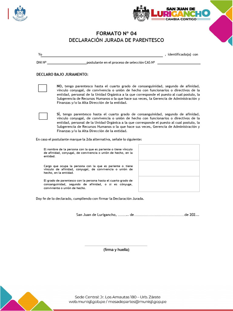 Declaración Jurada de Parentesco | PDF
