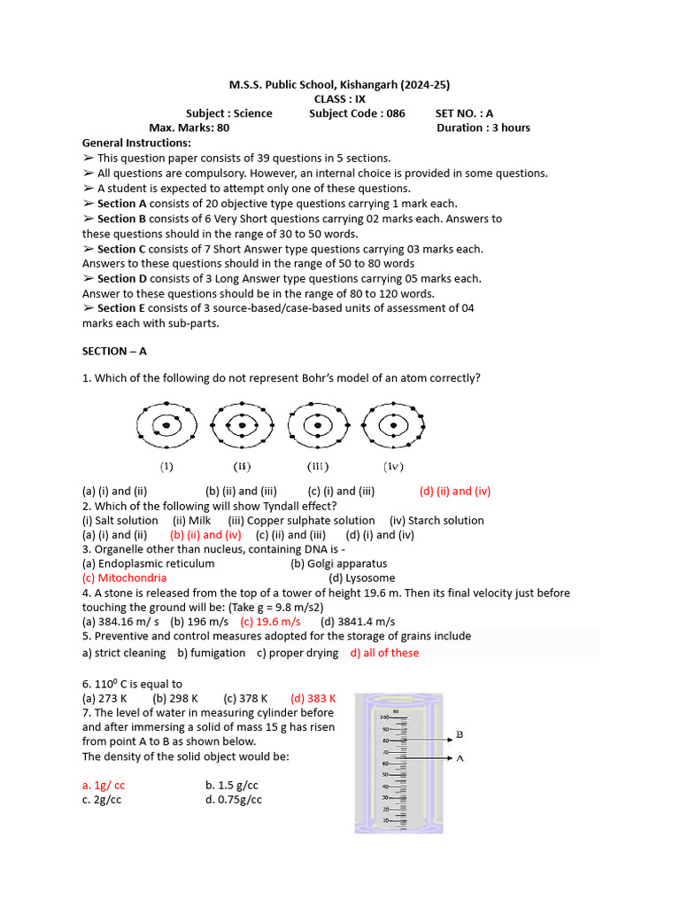 Class 9 Science Question Paper 2025 | PDF | Osmosis | Force