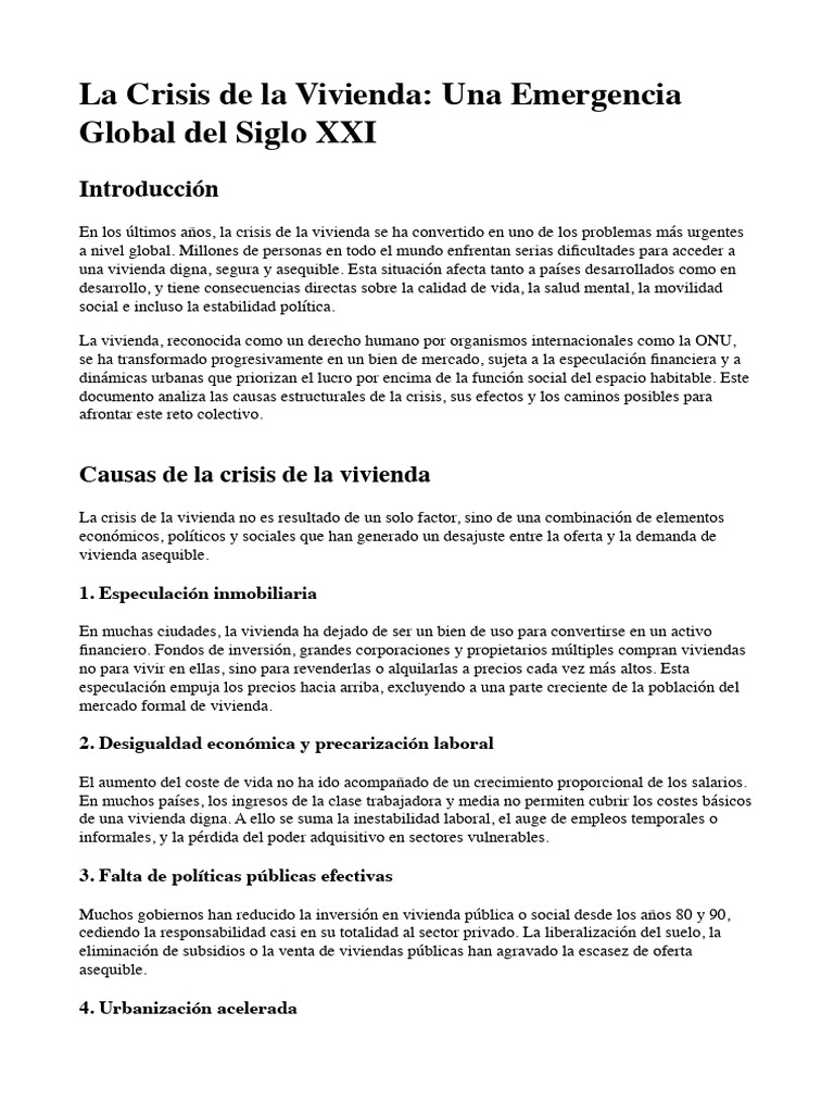 Crisis de La Vivienda | PDF | Barrio residencial | Economias