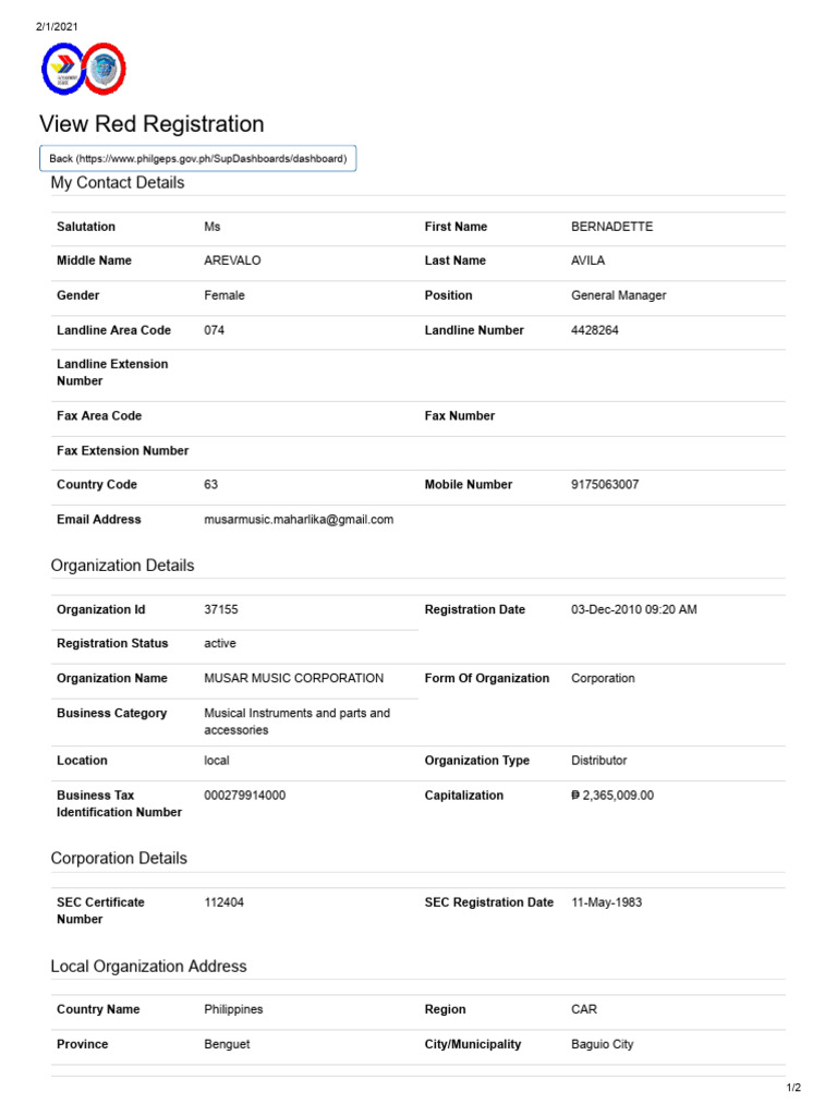 Musar Music Corporation Registration | PDF