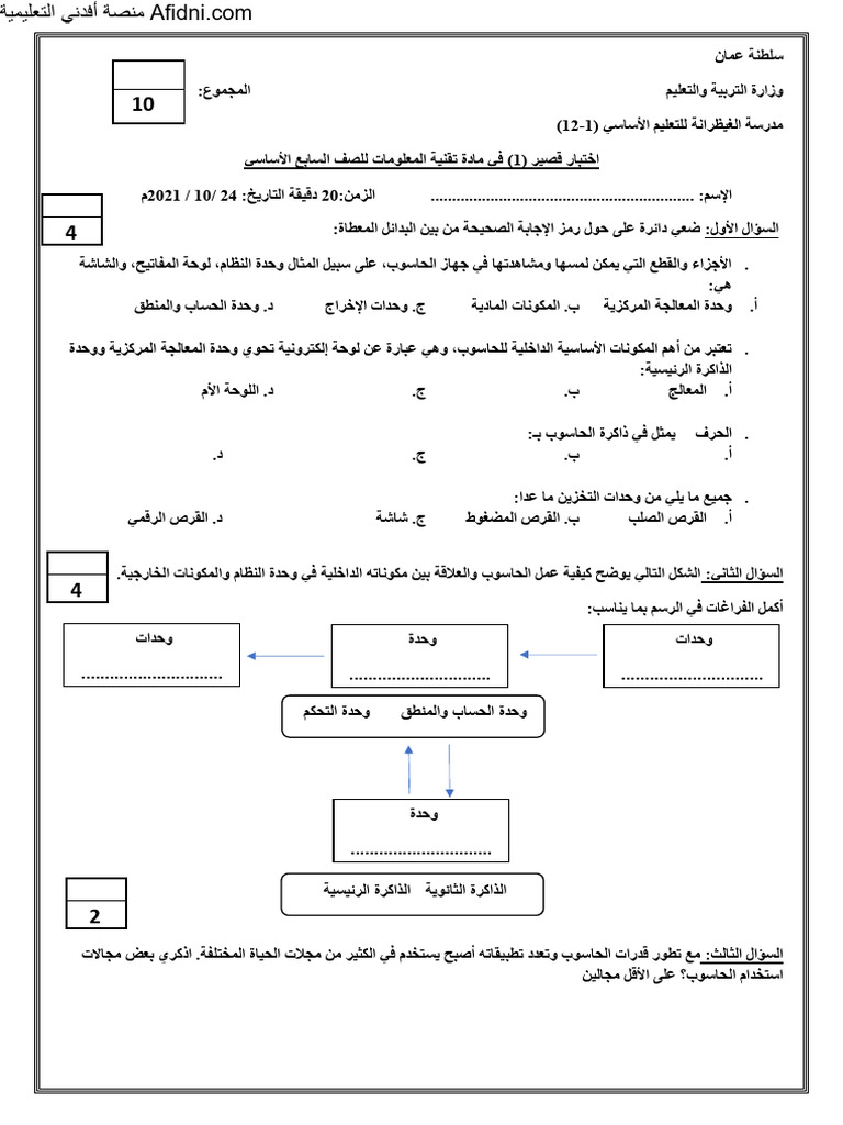 اختبار صف 7 تقنية المعلومات عدد 16 Pdf 
