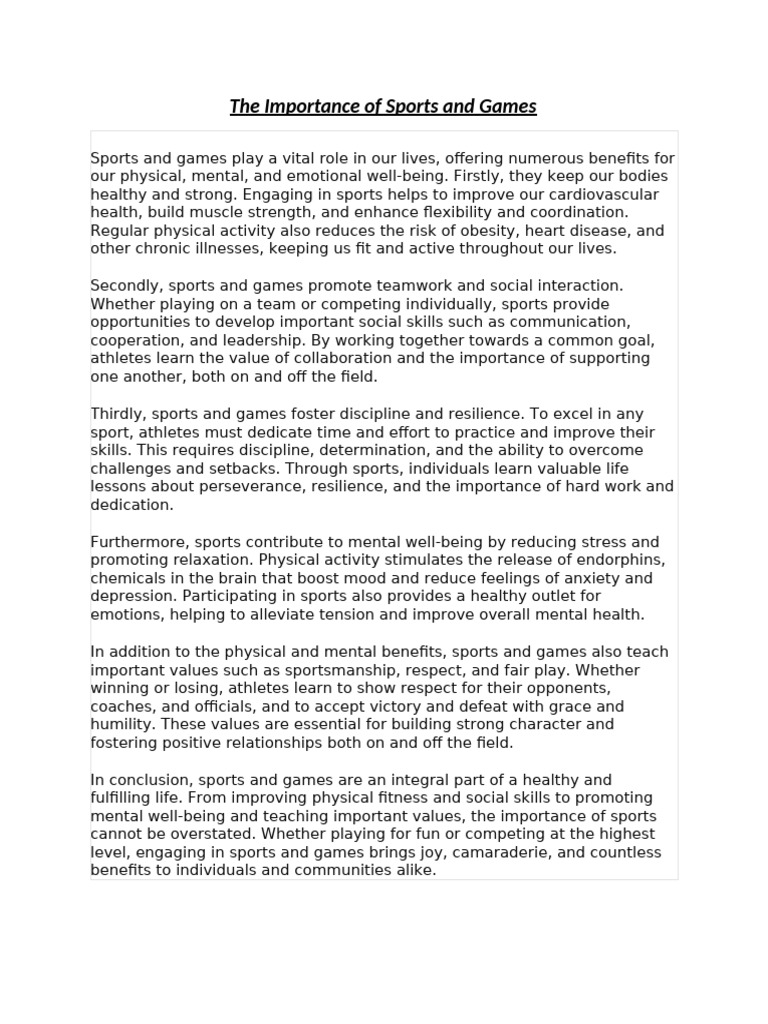 The Importance of Sports and Games | PDF | Psychological Resilience ...