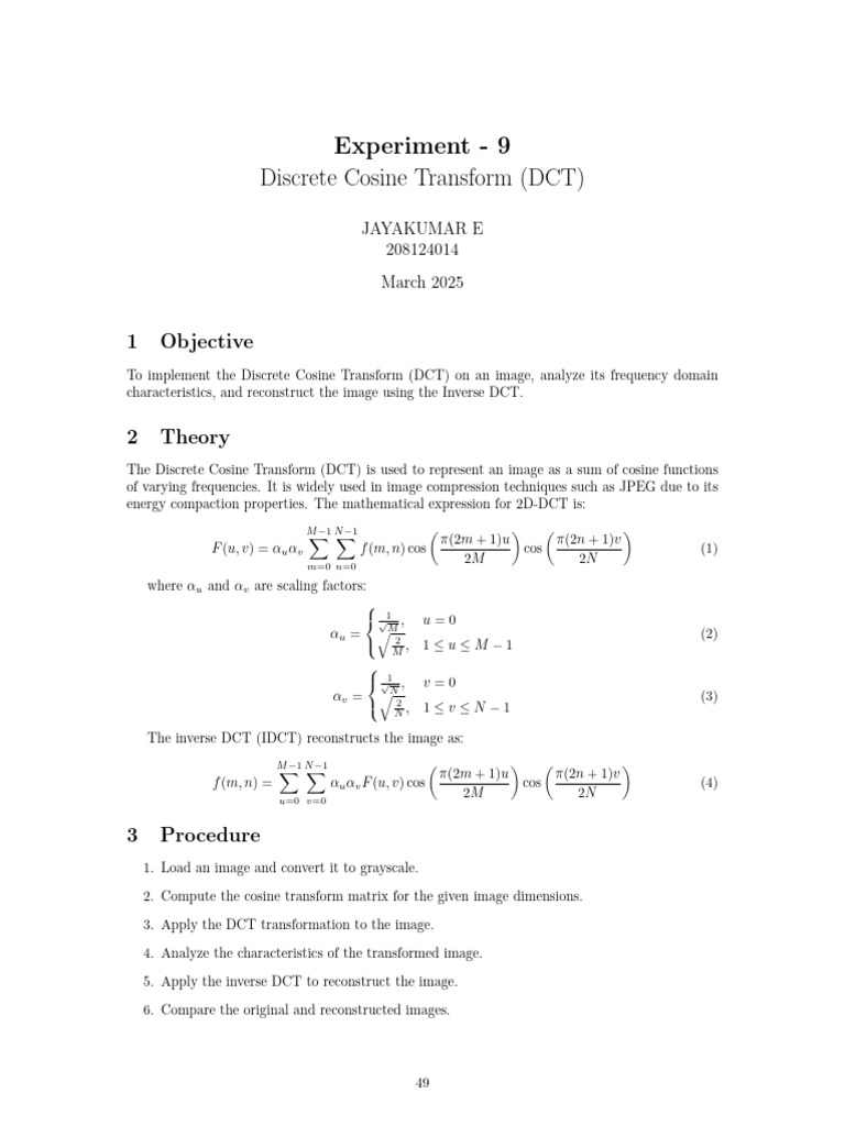 DCT Matrix Implementation in Image Processing | PDF | Algorithms ...