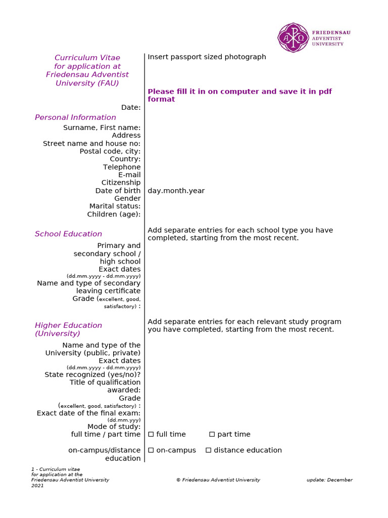 FAU Curriculum Vitae Template | PDF