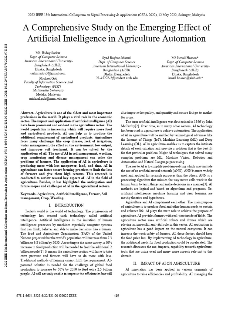 AI's Role in Agriculture Automation | PDF | Artificial Intelligence ...