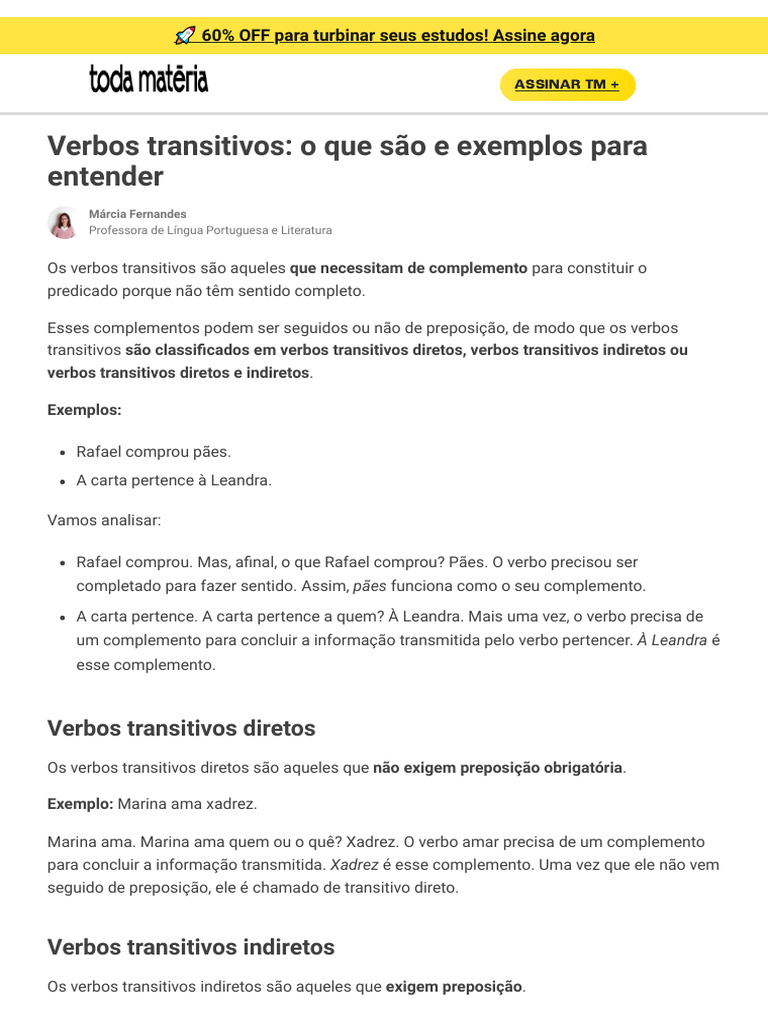 6.1. Verbos Transitivos - o Que São e Exemplos para Entender - Toda ...