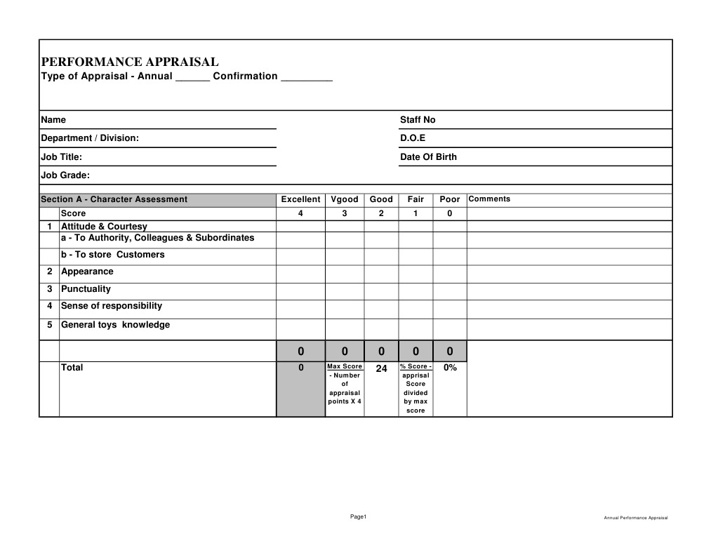 Performance Appraisal: Type of Appraisal - Annual - Confirmation | PDF