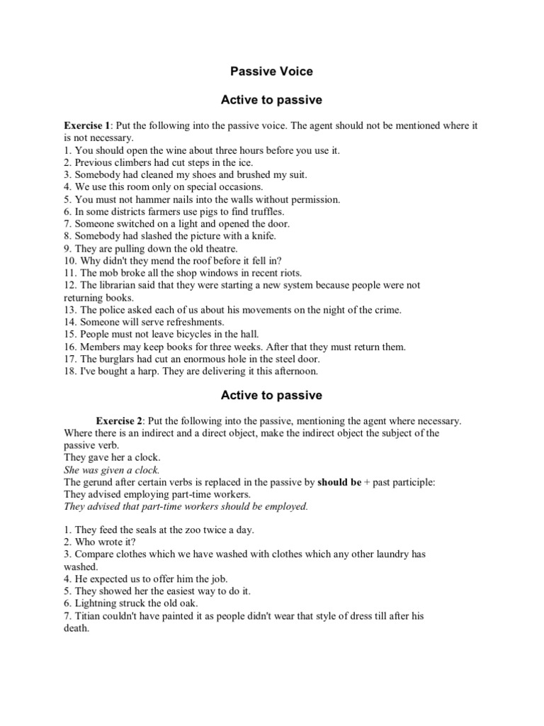 Passive Voice Exercises Pdf