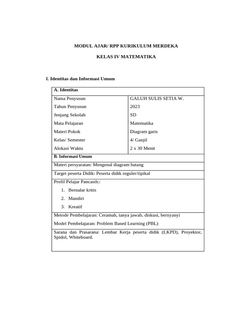 RPP Matematika Kelas IV: Diagram Garis | PDF