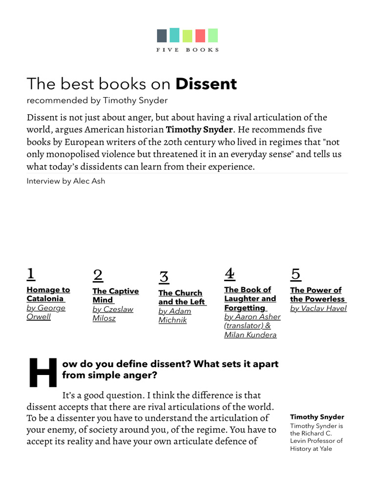 The Best Books On Dissent Five Books Expert PDF