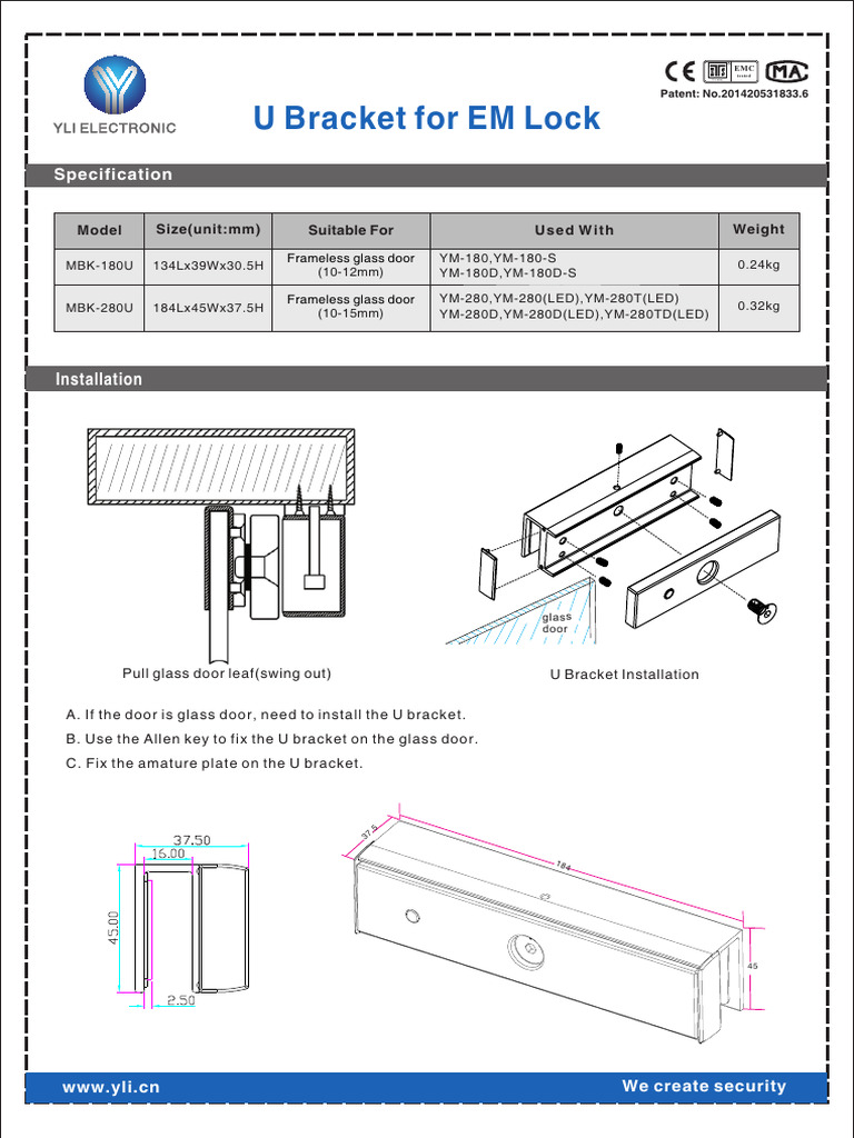 EM Lock Installation Guide for Glass Doors | PDF