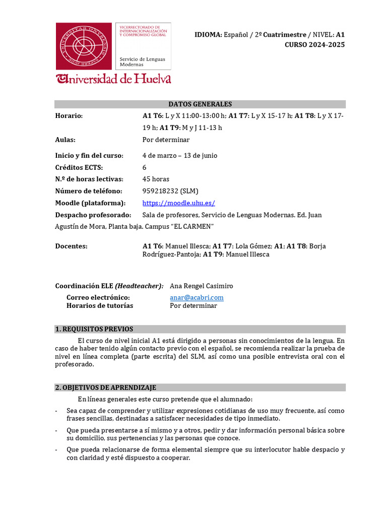 Guia A1 24-25 2C | PDF | Verbo | Pronombre