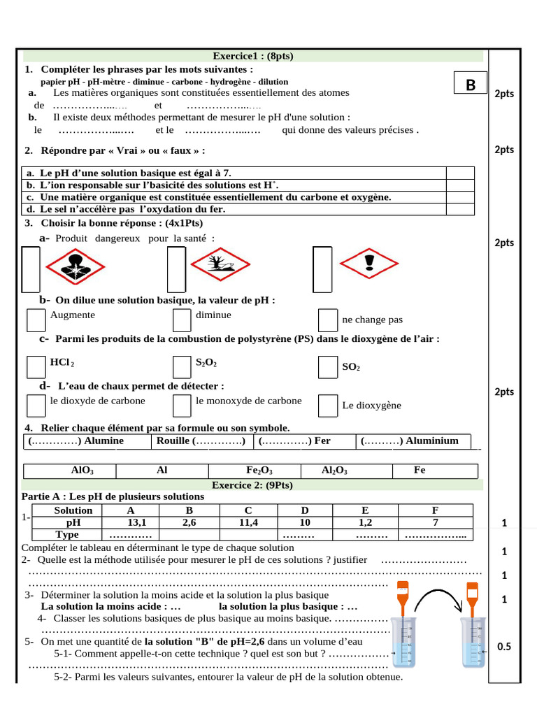 Exercice de chimie : pH et réactions chimiques | PDF | Acide ...