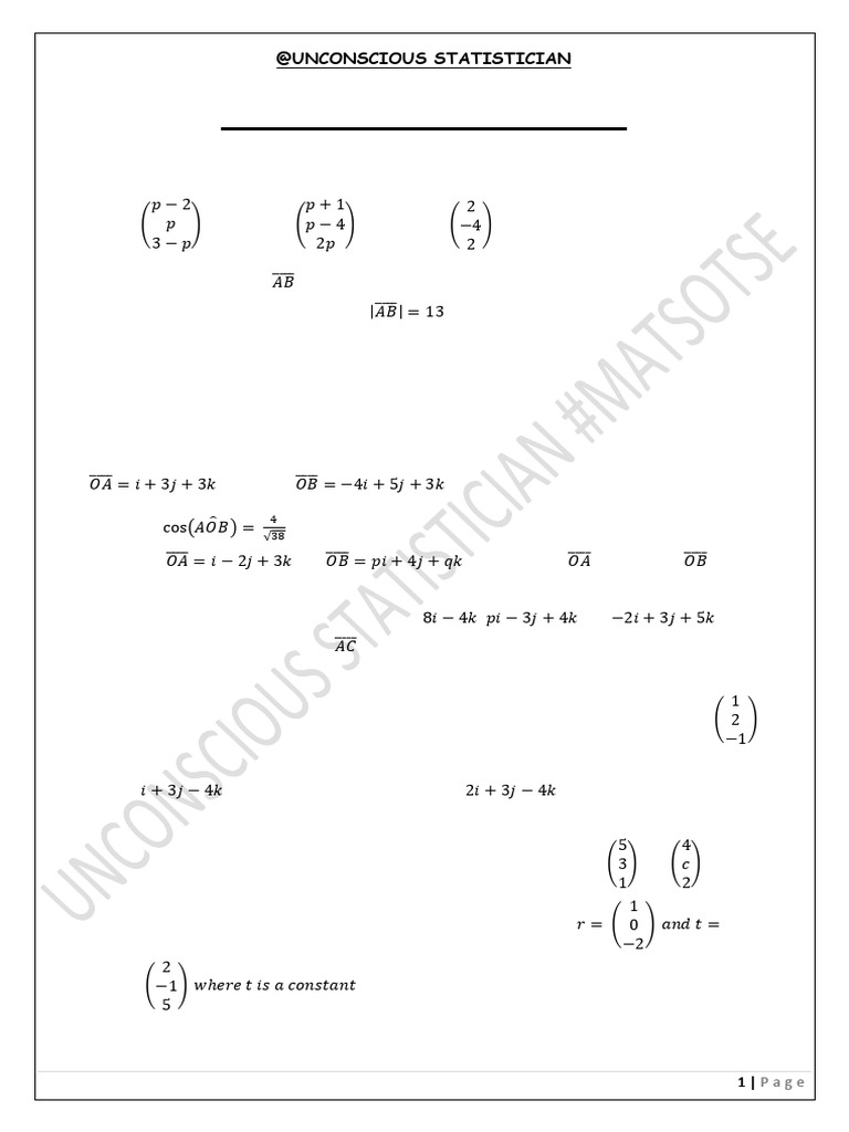 Vector Calculations and Plane Geometry Workbook | PDF | Line (Geometry ...