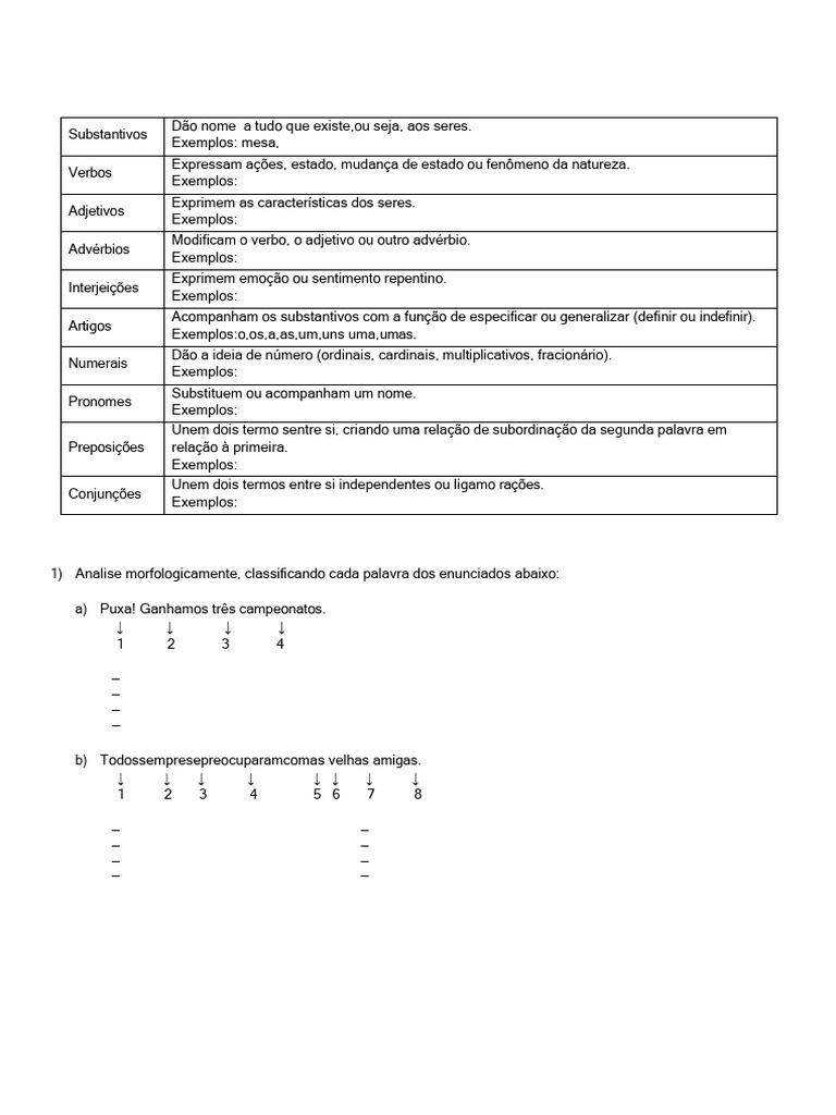 Classes Gramaticais e Exemplos Práticos | PDF | Classe gramatical ...