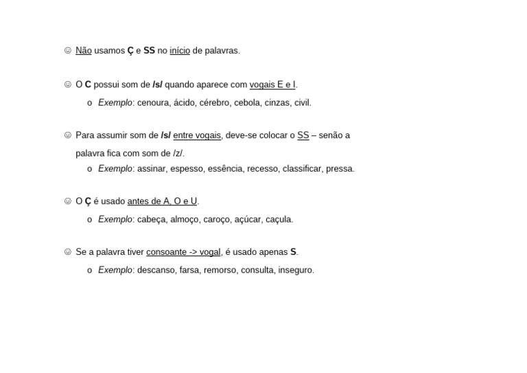 Regras de Ortografia: S, SS, C e Ç | PDF