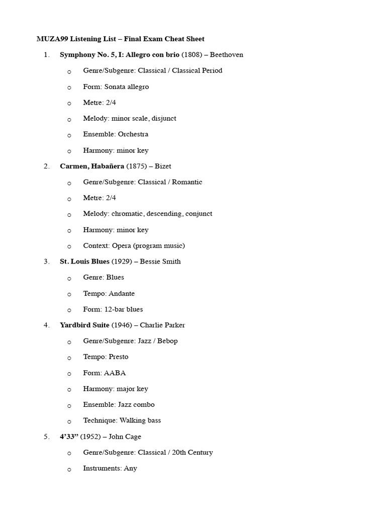 Listening List Notes | PDF | Tempo | Jazz