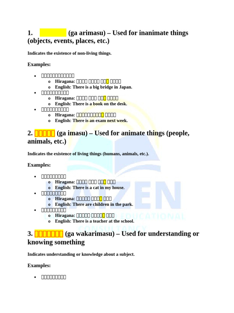 (Ga Arimasu) - Used For Inanimate Things (Objects, Events, Places, Etc ...