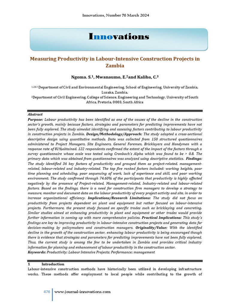 Labour Productivity in Zambian Construction | PDF | Workforce ...
