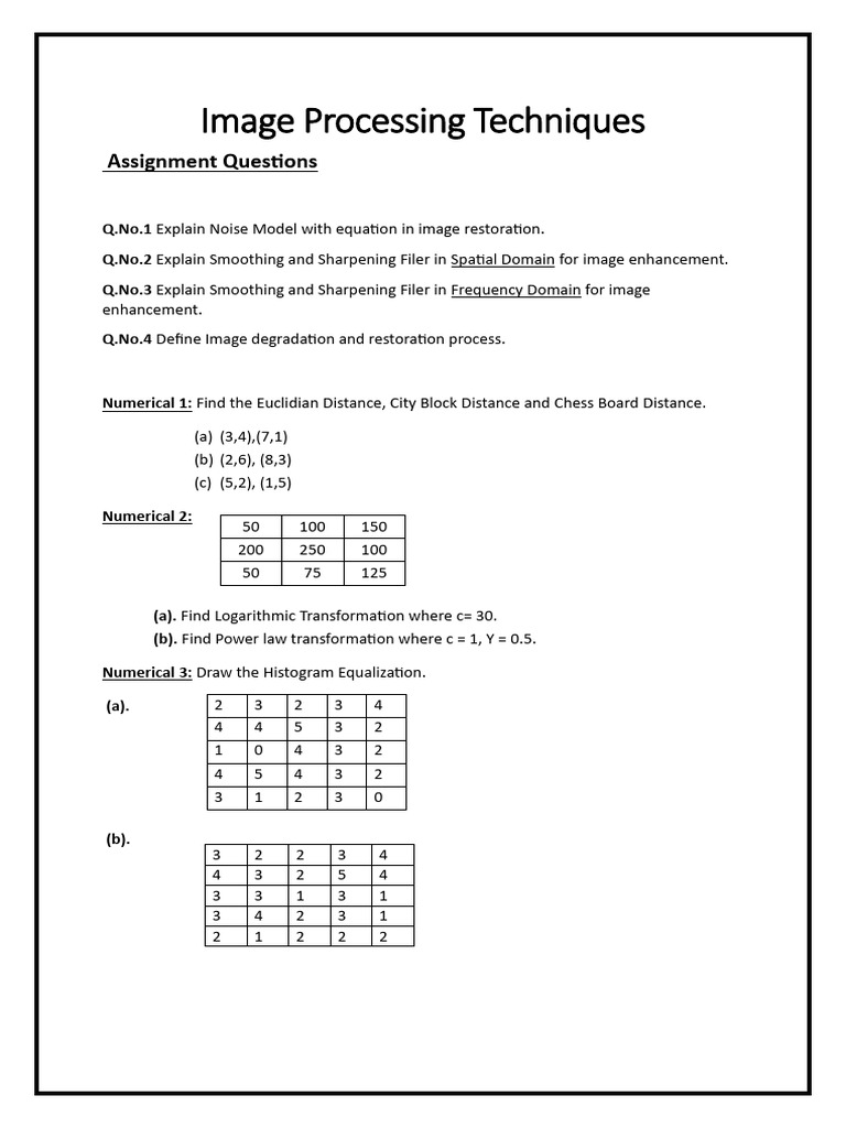 Image Processing Techniques Assignment | PDF