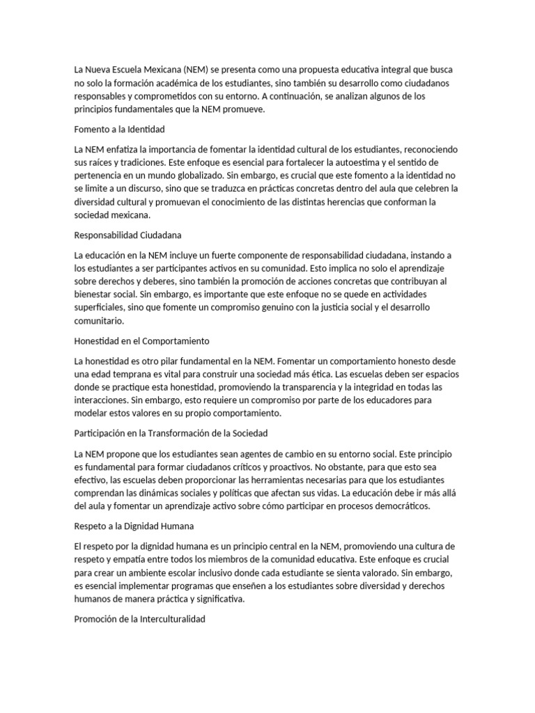 Principios de la Nueva Escuela Mexicana | PDF | Plan de estudios ...