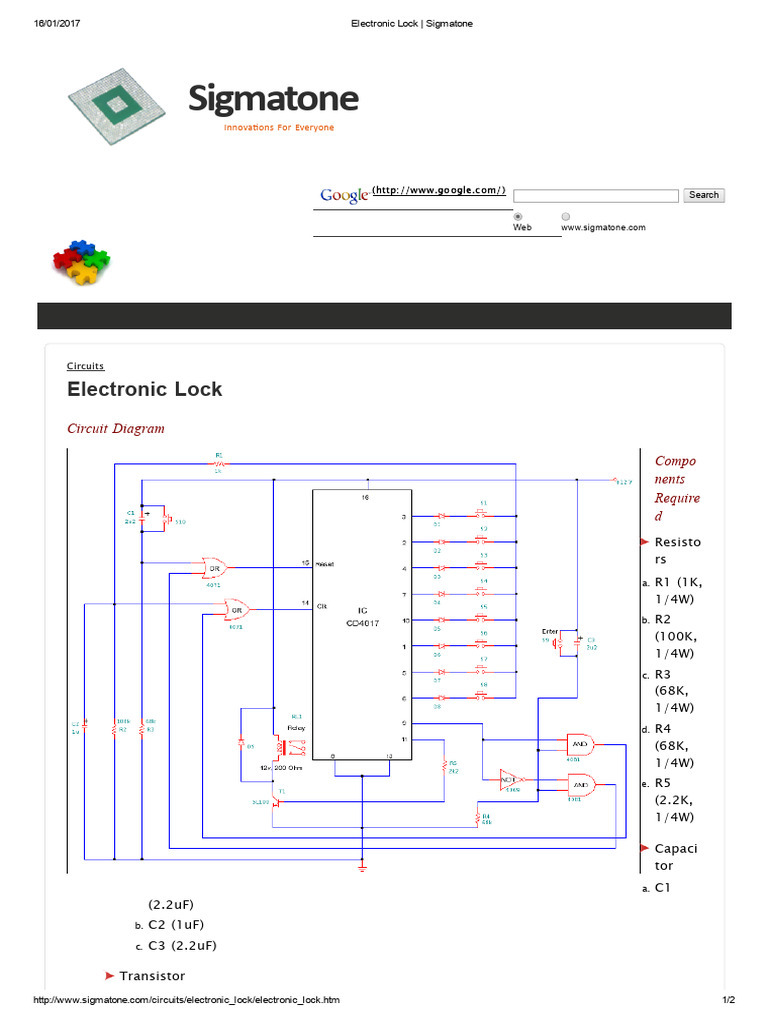 Electronic Lock - Sigmatone | PDF | Electrical Engineering | Electronics