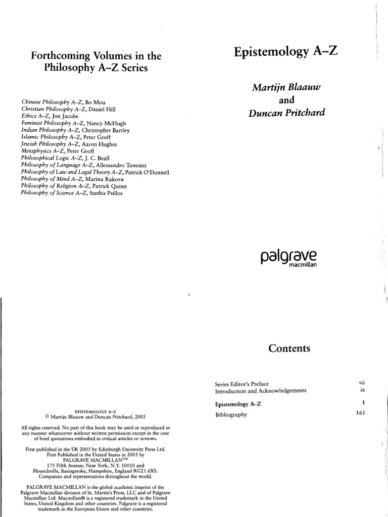 Epistemology A-Z Overview | PDF | Internalism And Externalism ...