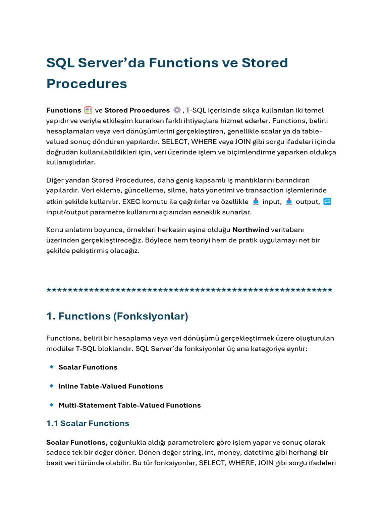 Functions and Stored Procedures SQL Server 1742828417 | PDF