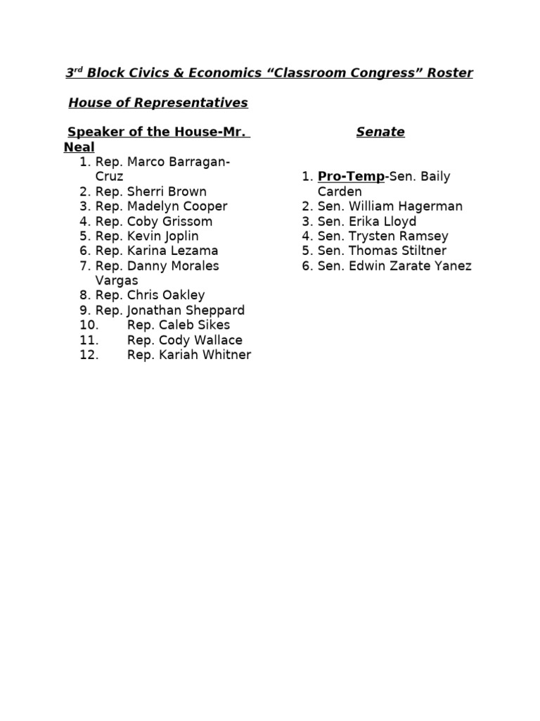 Classroom Congress Roster Overview | PDF