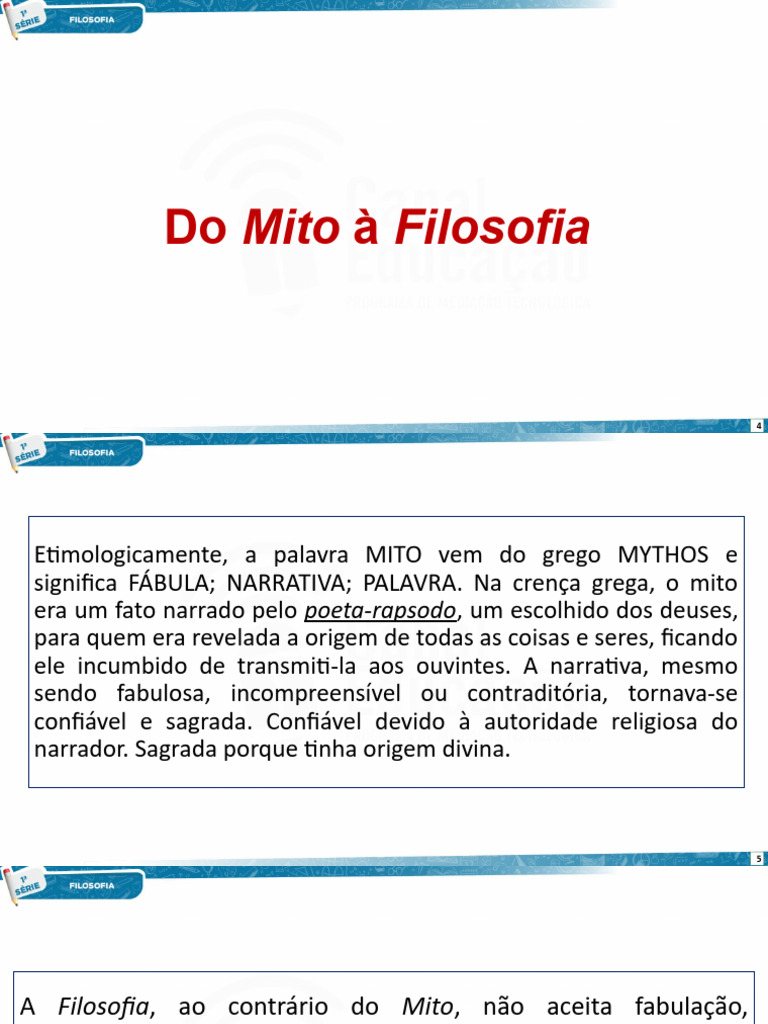 Mitos e Filosofia: Origem e Diferenças | PDF | Mitologia grega ...
