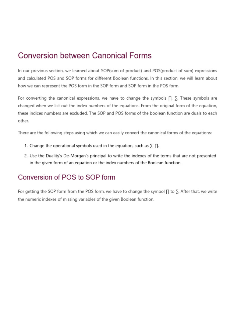 Converting Between SOP and POS Forms | PDF | Abstract Algebra ...