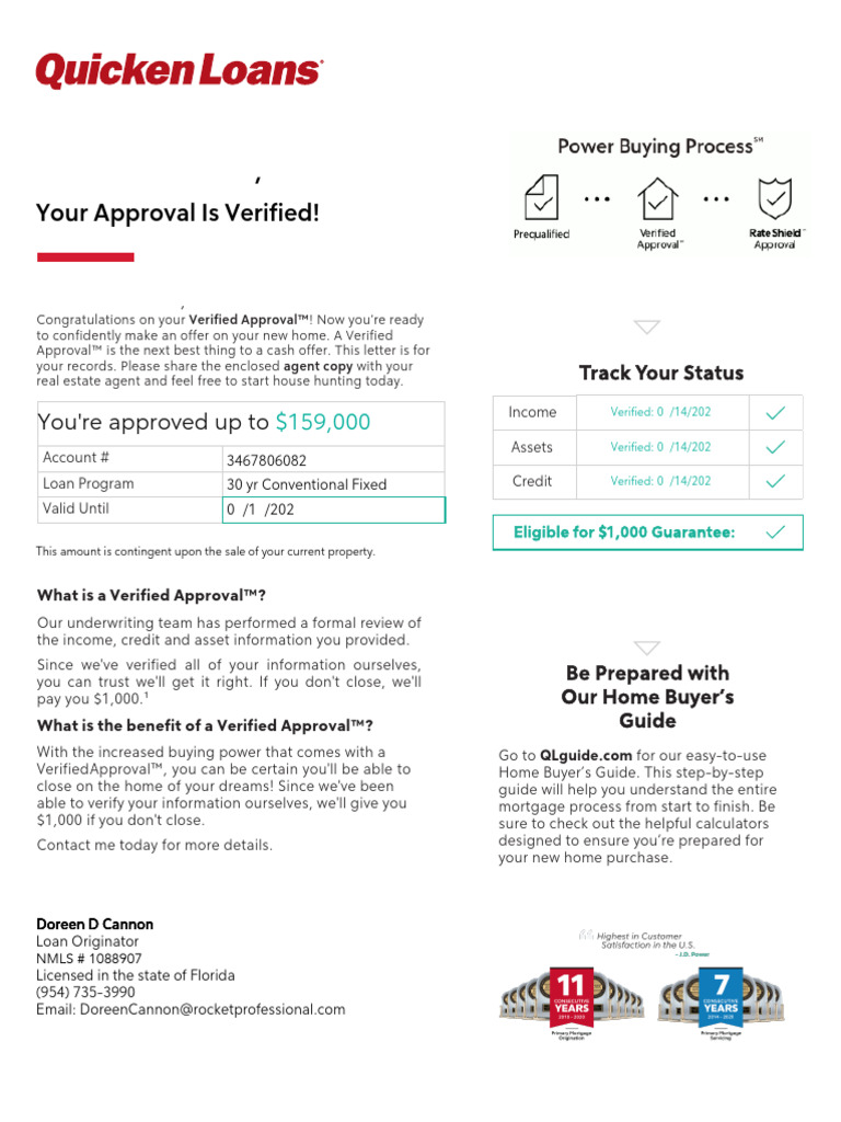 Quicken Loans Application Approved Letter PDF | PDF | Loans | Mortgages